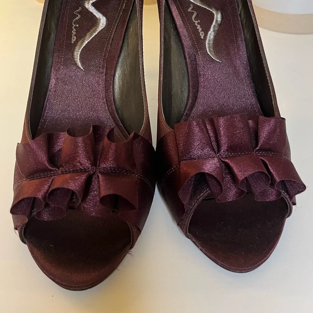 Nina Plum Colored Peep Toe Pumps